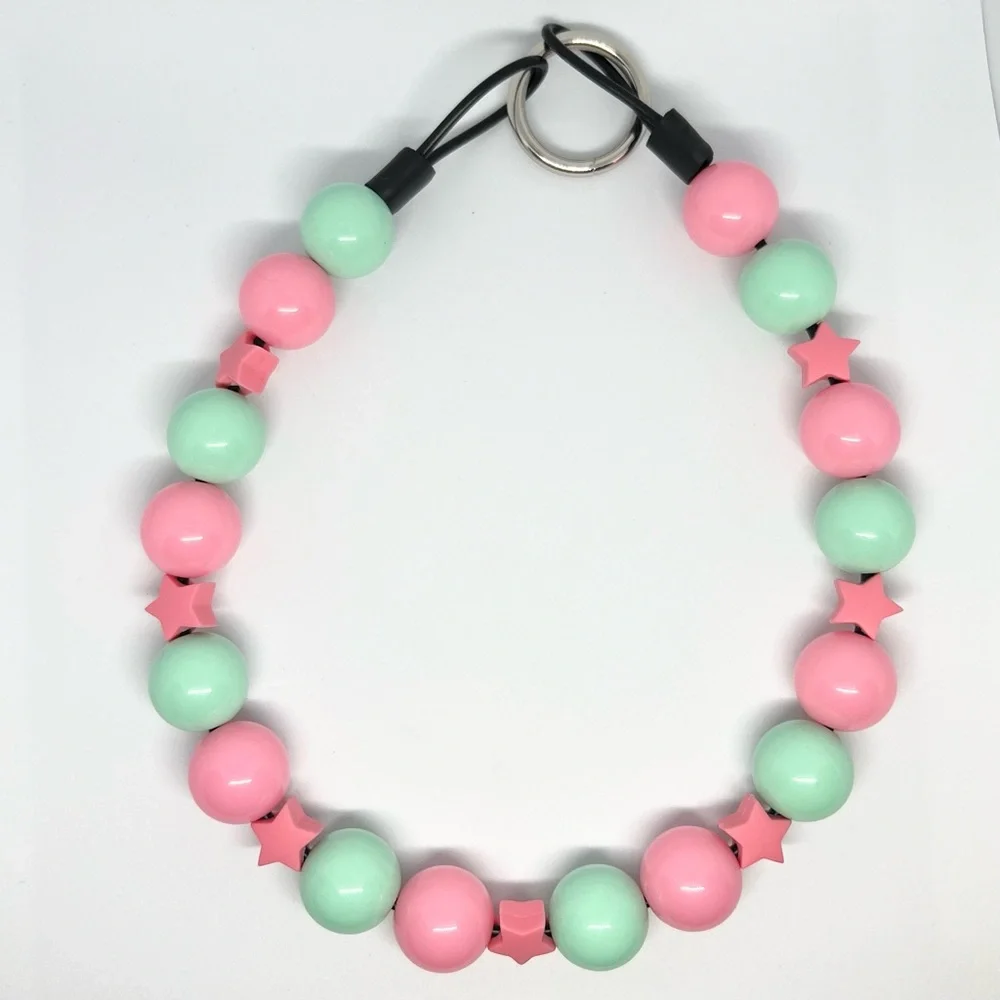Watermelon Pink & Seafoam Green Beaded Dog Collar Necklace Size Medium